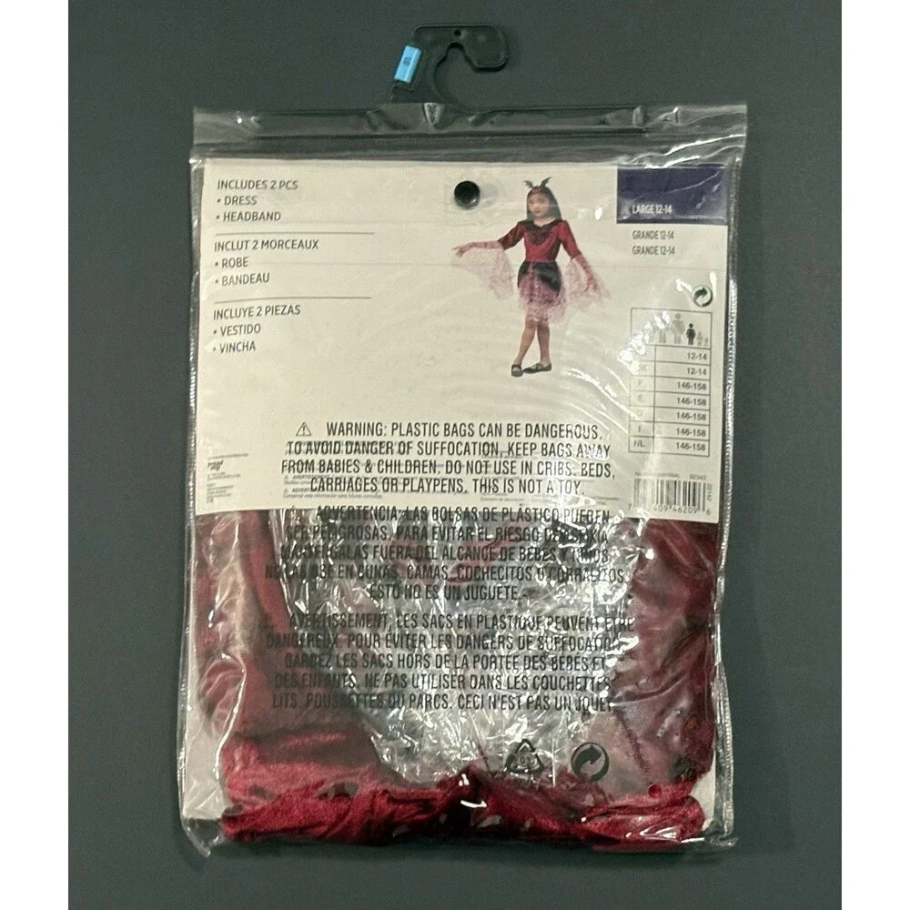 Vampire Dress Girls Size Large 12-14 Burgundy New 2 Piece Set Halloween Costume